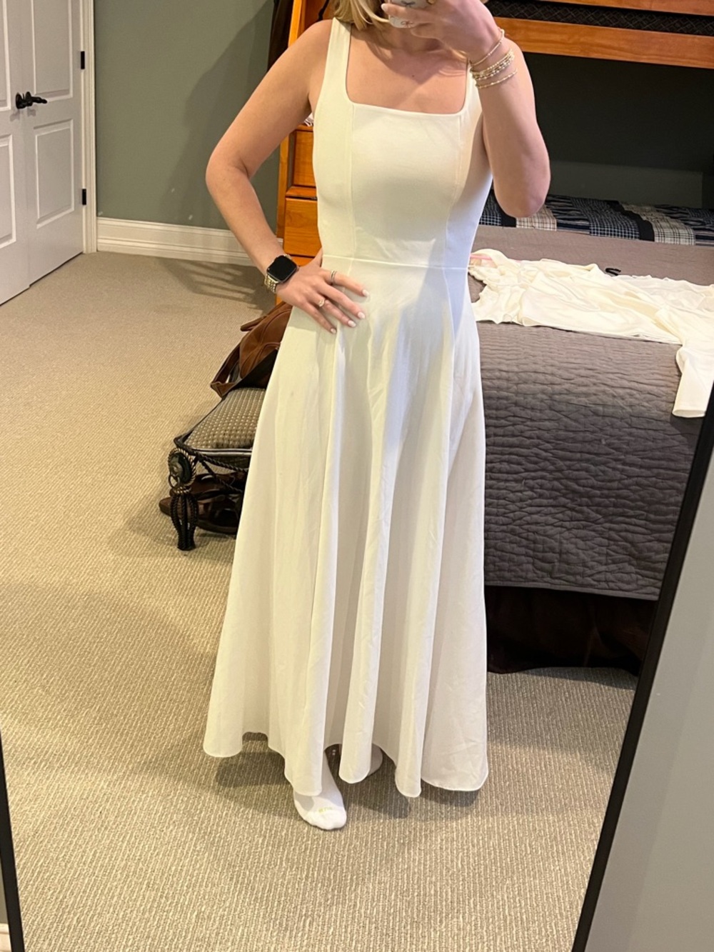 Elegant White Square-Neck Maxi Dress